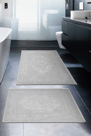 Lotus 2'li Pamuklu Klozet Takımı, Gri Banyo Paspas Seti Renkli