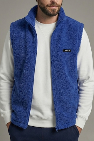 Genius Store Genıus Store Erkek Yelek İçi Şardonlu Sherpa Peluş Yelek Tam Fermuarlı Cepli Kuzu Outdoor Yelek İndigo