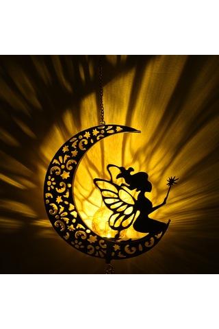 Symbee Güneş Enerjili Bahçe Lambası, Demir Oymalı Peri Ve Ay Desenli Led Çanak Çanak, Ip65 Su Geçirmez Dış Mekan Dekorasyonu Diğer