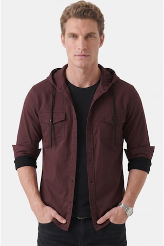 Deep Sea Deepsea Mürdüm Kapüşonlu Likralı Kot Gömlek Slim Fit Çıt Çıt Kapamalı Erkek Gömlek 2300396