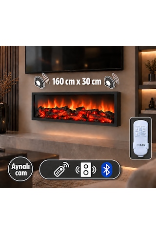 Dekoratif Elektrikli Bluetoothlu Yapay Şömine 160x30x15