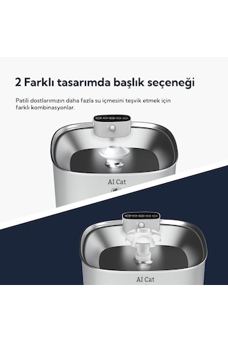 Aı Cat Hydra Metal Kablosuz Sensörlü Akıllı Kedi Su Pınarı - 304 Paslanmaz Çelik & 60 Gün Şarj