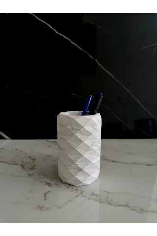 Dekoratif Beton Diş Fırçalık El Yapımı Banyo Aksesuarı Masaüstü Kalem Kutusu Beyaz