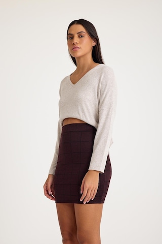 Ekose Desenli Mini Etek Bordo