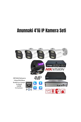 4 Kameralı 4mp Sesli Kayıtlı 4'lü Gece Görüşlü İç Dış Mekan Ip Kamera Seti Tak Çalıştır