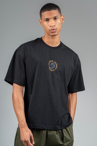 Maraton Sportswear Oversize Erkek Bisiklet Yaka Kısa Kol Basic Siyah T-shirt 23242-siyah