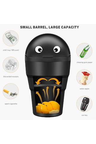 Maiyame Siyah Abs Plastik Araç Çöp Kutusu 520ml - Sızdırmaz Su Geçirmez - Basılı Kapağı İle - Mini Boyut 9.4x9.4x16.9cm - Araç/ofis/ev Kullanıma Uygun