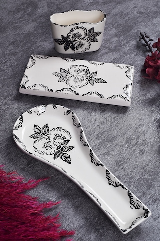 Piatti Naturali 3 Lü Mutfak Seti Black Rose Kaşık Altlığı Süngerlik Yağdanlık