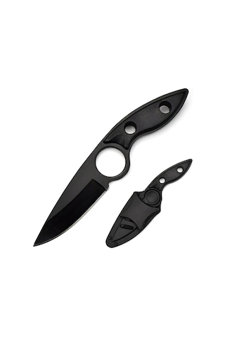 Valkyrie 3cr14mov Kılıflı Paslanmaz Çelik Parmak Delikli Outdoor Kamp Bıçağı 17.5 Cm Kompakt Gövde Siyah