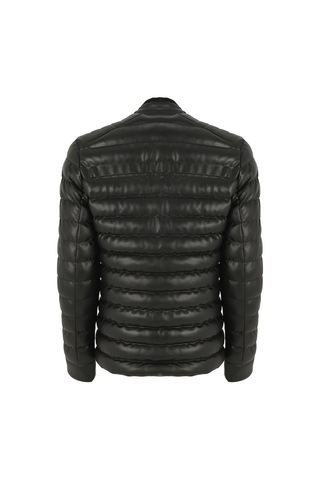 Oliggopol Erkek Siyah Slim Fit İçi Kürklü Şişme Deri Ceket & Mont Siyah