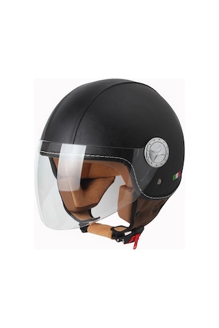 Sway 701 Yarım Yazlık Kask Deri Kaplı Mat Siyah