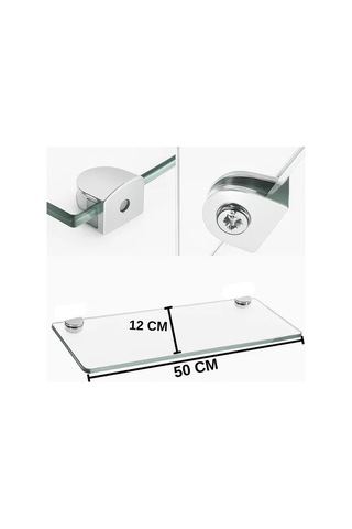 Pleksi Hayalet Raf 8mm Banyo Mutfak Düzenleyici Metal Bağlantılı Şeffaf Raf - 50 Cm Bant Marketim