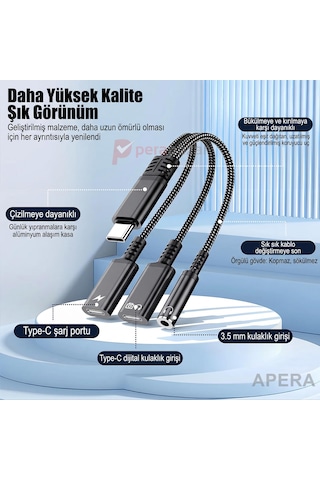 Type-c 3'ü 1 Arada Ses Ve Şarj Adaptörü 60w Hızlı Şarjlı 3.5mm Aux Ve Type-c Kulaklık Girişli Aynı Anda Şarj Ve Müzik Çoğaltıcı Cr96