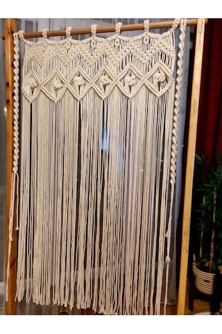100x150 Makrome Perde, Kapı Perdesi, Duvar Süsü Ekru