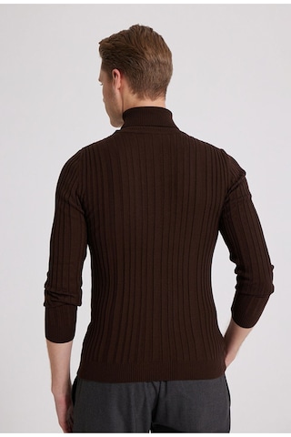 D'S Damat Slim Fit Fitilli Pamuk Karışımlı Boğazlı Triko Erkek Kazak - Kahverengi 5HF06ORT63100 Kahverengi
