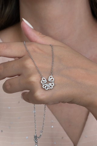 Yonca Ve Kalpli Kadın Çelik Kolye 2 Farklı Kullanım Şekli Eck46 001