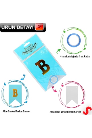 Baby Shower Altın Baskılı Bayrak Flama, 2 Mt - Mavi Diğer