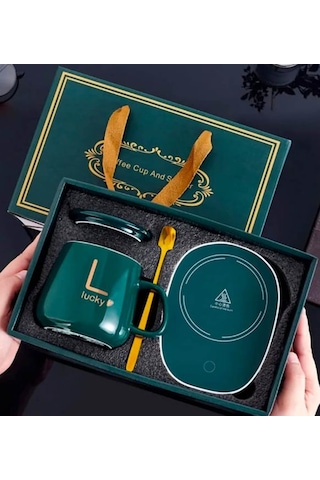 Isıtıcılı Lucky Kupa Bardak Seti Sıcak İçecek Keyfi İçin Şık Ve Pratik Tasarım Yeşil