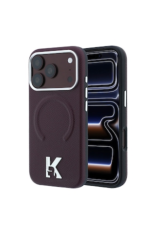 Apple iPhone Uyumlu 18 Pro Kılıf Karl Lagerfeld Lisanslı M-safeli Khead Metal Logolu Pu Grained Deri Kapak Bordo