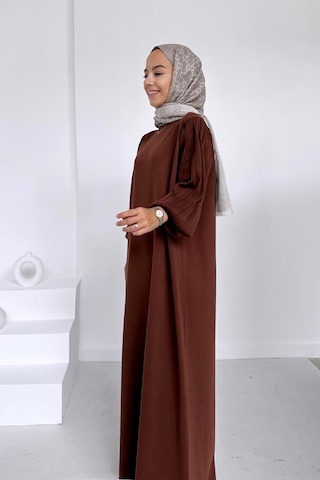 Kahijab Balon Kol Merserize Elbise - Kahverengi