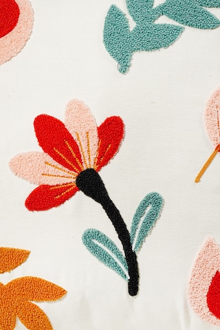 Çiçek Tarzı Punch Nakışlı Kırlent Kılıfı 45x45 Cm, Beyaz Kumaş, Dekoratif Yastık Kılıfı Karışık/Çok Renkli