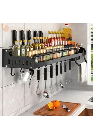 Lemestar 60cm Çift Bölmeli Mutfak Çekmecesi - 4 Bölme Ve 10 Kanca İle Pratik Saklama Siyah