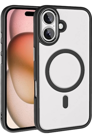 Apple Uyumlu iPhone 16 Plus Kılıf Wireless Şarj Özellikli Zore Krom M-safe Silikon Kapak Siyah