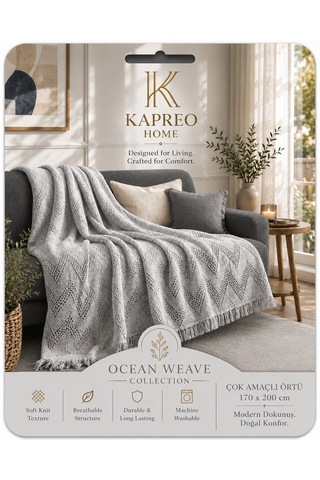 Kapreo Home Oceanwave Çok Amaçlı Örtü 170 X 200 Gri