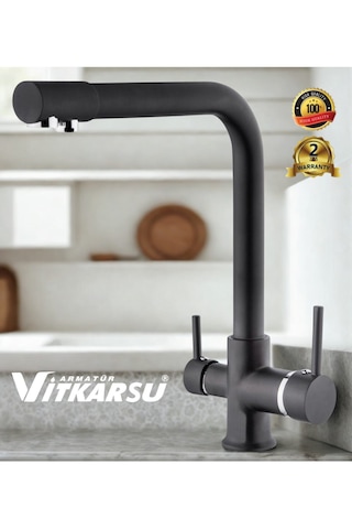 Oval Lüks 3 Yollu Arıtma Çıkışlı Mix Aç-kapa Mutfak Evye Bataryası Siyah