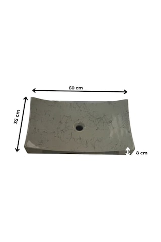 Mermer Desenli Tezgah Üstü Kayık Model Taş Lavabo 35 X 60 Cm Gri