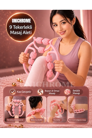 Kas Gevşetici Sıkılaştırıcı Masaj Aleti 9 Tekerlekli Lenf Drenaj Rulosu - Bacak Selülit Azaltıcı Açık Pembe