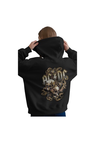 Sevbano Ac Dc Rock Metal Müzik Grubu Baskılı Unisex Oversize Premium Hood Siyah