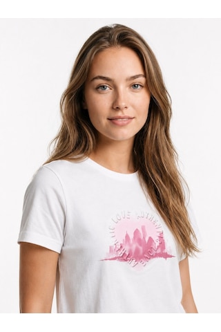 LOFT Boxy Fit Kadın Tshirt K.kol Off White Pink
