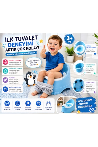 Ergonomik Bebek Lazımlık Kaymaz Tabanlı, Çıkarılabilir Hazneli Eğitici Tuvalet 3+ Yaş Açık Mavi