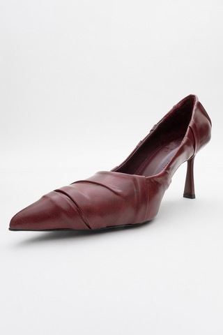 Luvishoes Luvi Shoes Anly Bordo Cilt Kadın İnce Topuklu Ayakkabı Bordo