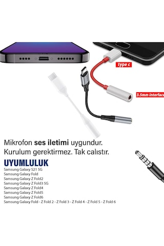 Samsung Uyumlu Fold Z Fold 2-3-4-5-6 3.5mmtypec Kulaklık Dönüştürücü