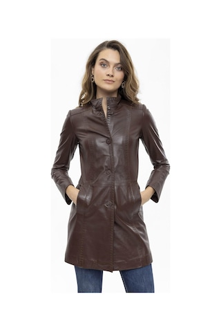 Care Kahve Düğmeli Dar Fit Kesim Astarlı Kısa Hakiki Kadın Deri Kaban-kahve Kahverengi