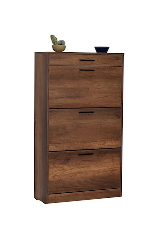 Flat Düşer Kapaklı Çekmeceli Ayakkabılık-Oslo Ceviz