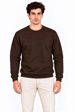 Modi Erkek Bisiklet Yaka İçi Şardonlu 2 İplik Düz Uzun Kollu Regular Fit Sweatshirt - Kahverengi Kahverengi L