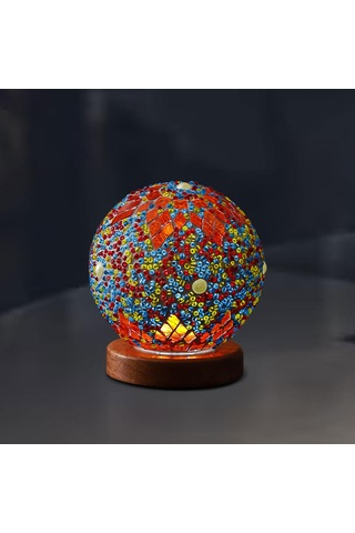Homyl Gece Işığı Yatak Başı Usb Cam Mozaik Top Türk Lambası Turuncu Çok Renkli