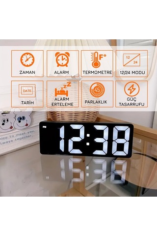 Upway Hd Led Ekranlı Aynalı Tarih Termometre Alarm Hediyelik Dijital Masa Saati Çok Renkli