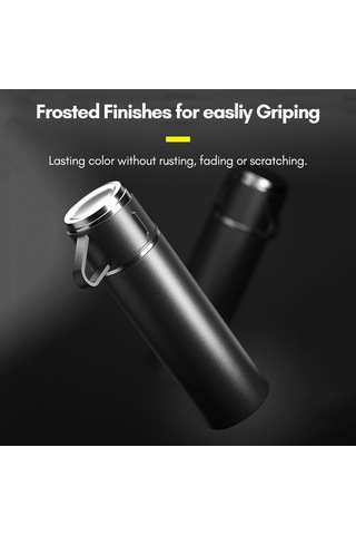 Fortunelane 500ml 304 Çelik Termos Bardak, 12 Saat Isı Saklama, Sızıntısız, Ev/ofis/doğa Kullanım, Kapak Bardak Olarak, Gümüş Ren Siyah