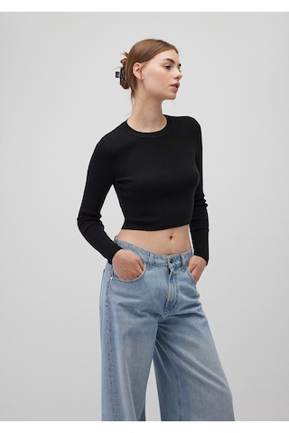 Mavi - Bisiklet Yaka Siyah Crop Kazak 1710474-900 Siyah