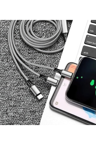 T-Max S26 3in1 Hasır Örgü Usb 1.2 MT Şarj Kablosu