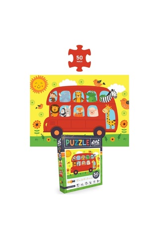 3'lü Çocuk Puzzle - 50 P. Hayvanlarla Otobüs Ve 100 P. Hayvan Dünya Haritası Ve 100 P. Gezegenler