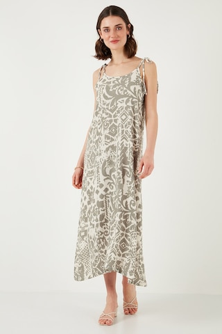 Lela Regular Fit Ip Askılı Uzun Bayan Elbise 5865732 Ekru-Olive