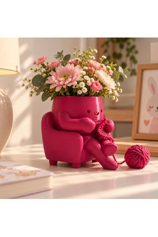 3d Baskı Örgü Ören Sevimli Figür Saksı Kalemlik Dekoratif Masaüstü Organizer 1 Adet