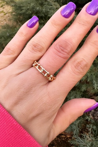 Marka Model Gold Zincir Yüzük - Ayarlanabilir Gold