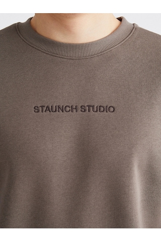 LC Waikiki Xsıde Kahverengi Bisiklet Yaka Nakışlı Erkek Kalın Sweatshirt Lıght Brown