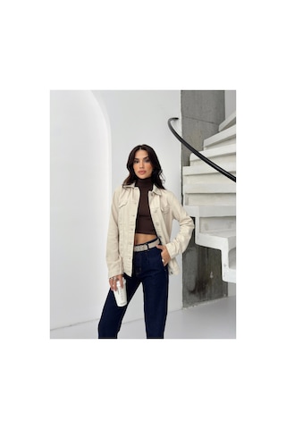 Kene Jeans Kadın Boyfriend Taş Keten Ceket Taş